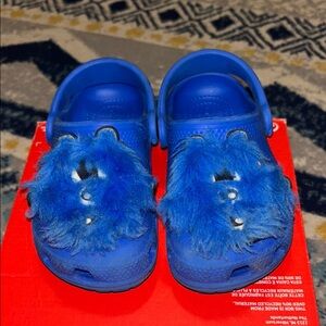 Blue Kids Clogs with Furry Accents